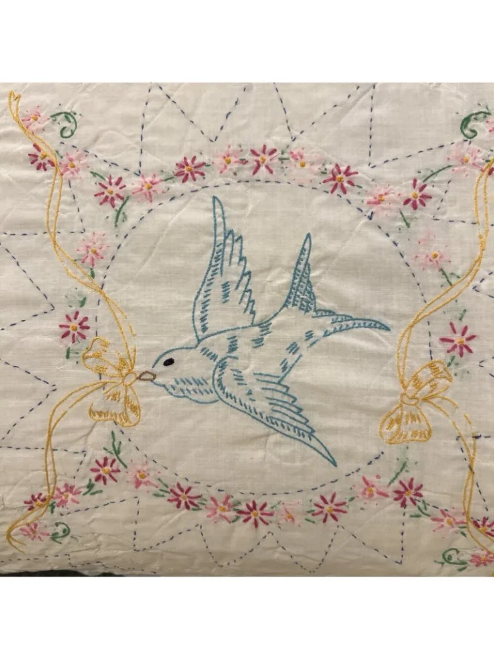 Vintage Quilt Bird Floral Wreath Handmade 74 inches wide x 98 inches long